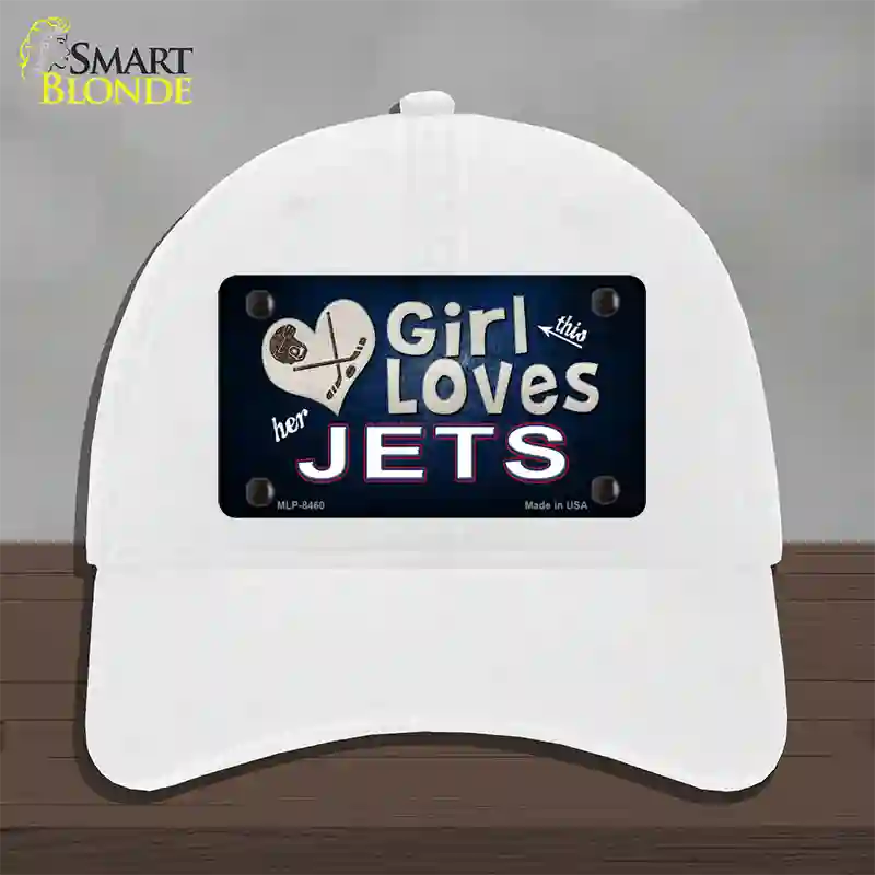 This Girl Loves Her Jets Hockey Novelty License Plate Hat Unconstructed Cotton / White