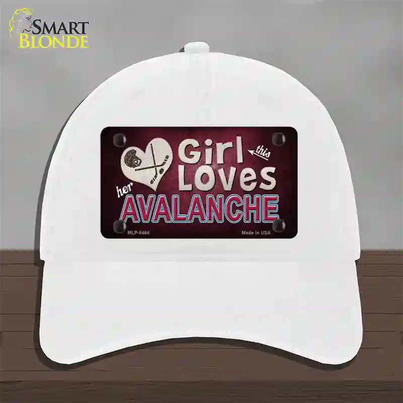 This Girl Loves Her Avalanche Novelty License Plate Hat Unconstructed Cotton / White