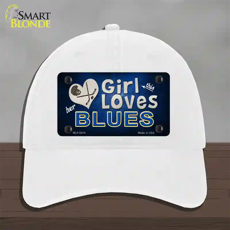 This Girl Loves Her Blues Novelty License Plate Hat Unconstructed Cotton / White