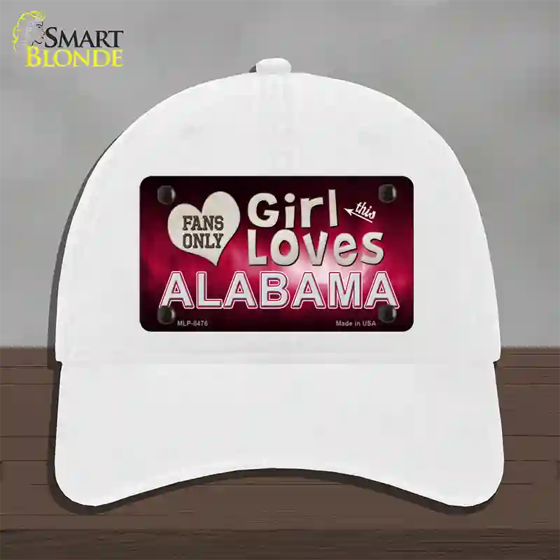 This Girl Loves Alabama Novelty License Plate Hat Unconstructed Cotton / White