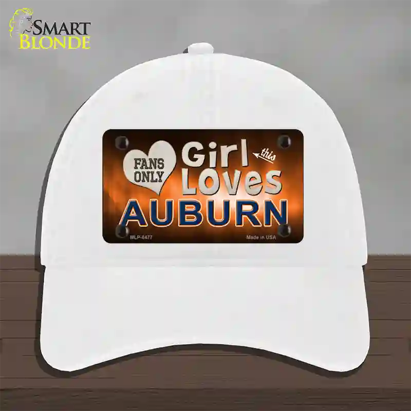 This Girl Loves Auburn Novelty License Plate Hat Unconstructed Cotton / White