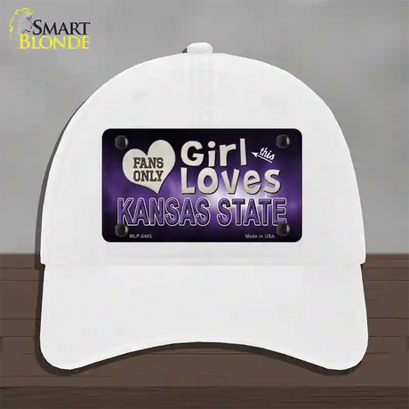 This Girl Loves Kansas State Novelty License Plate Hat Unconstructed Cotton / White