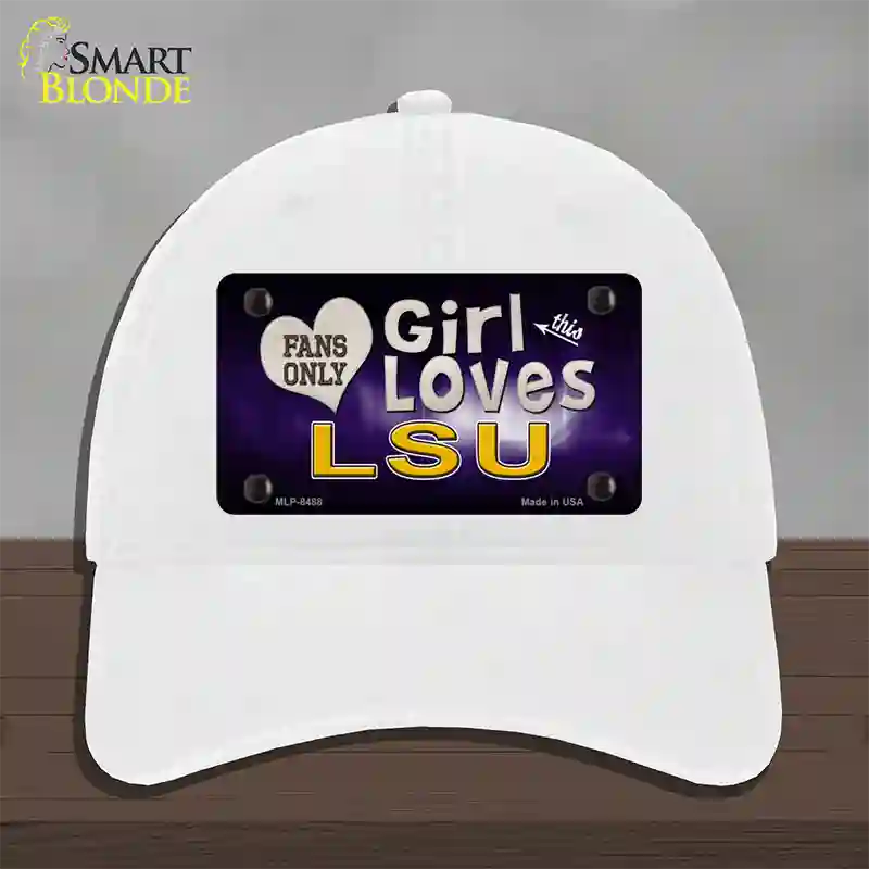 This Girl Loves LSU Novelty License Plate Hat Unconstructed Cotton / White