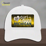 This Girl Loves Michigan Novelty License Plate Hat Unconstructed Cotton / White