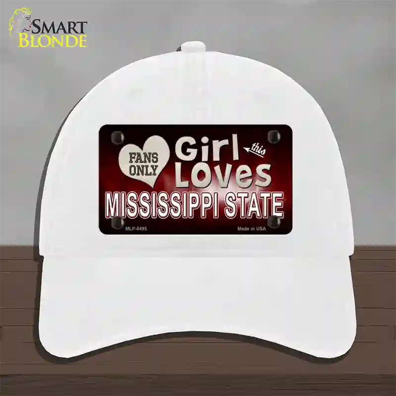 This Girl Loves Mississippi State Novelty License Plate Hat Unconstructed Cotton / White