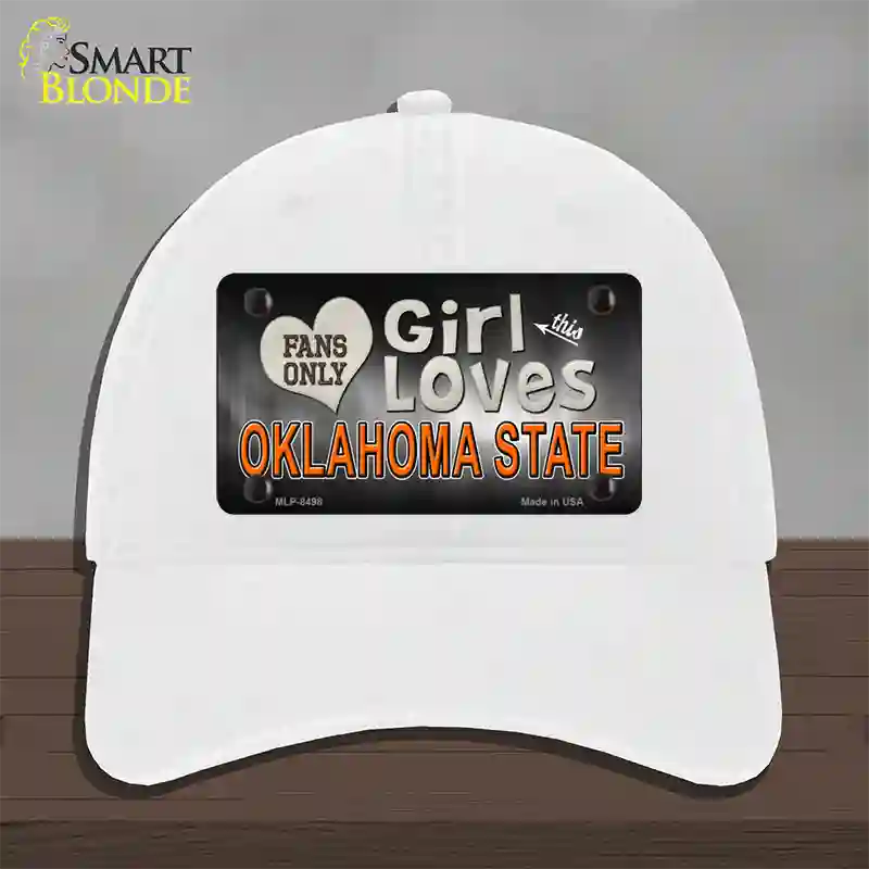 This Girl Loves Oklahoma State Novelty License Plate Hat Unconstructed Cotton / White