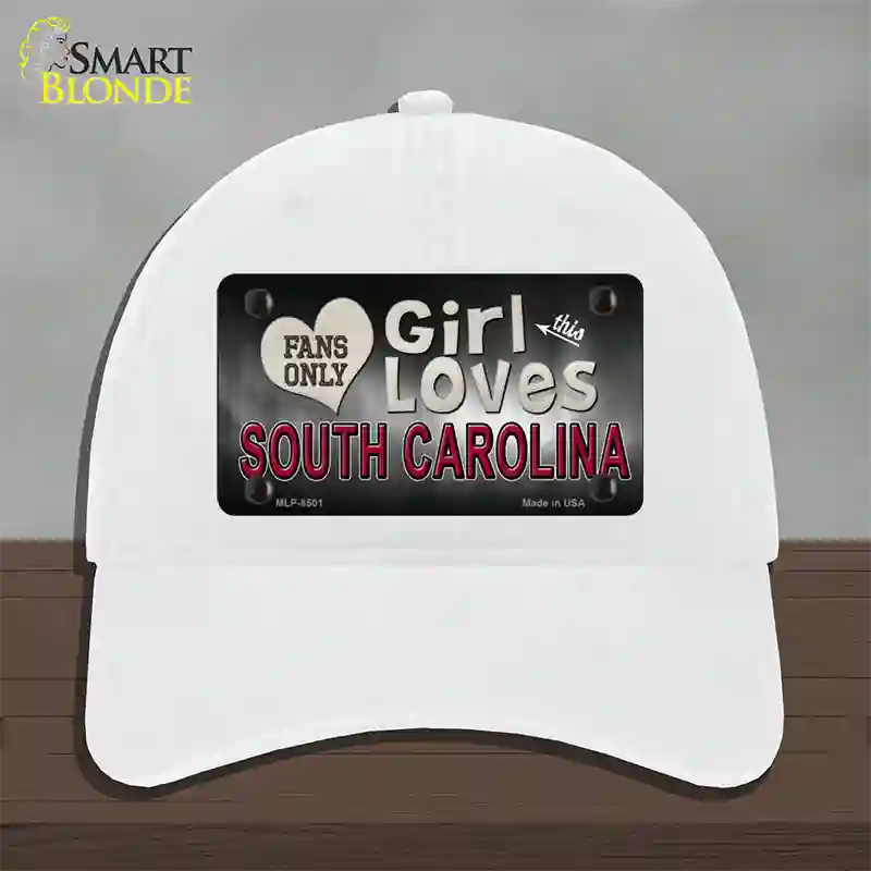 This Girl Loves South Carolina Novelty License Plate Hat Unconstructed Cotton / White