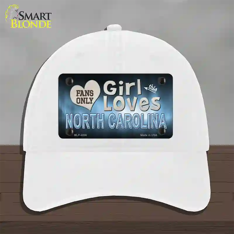 This Girl Loves North Carolina Novelty License Plate Hat Unconstructed Cotton / White