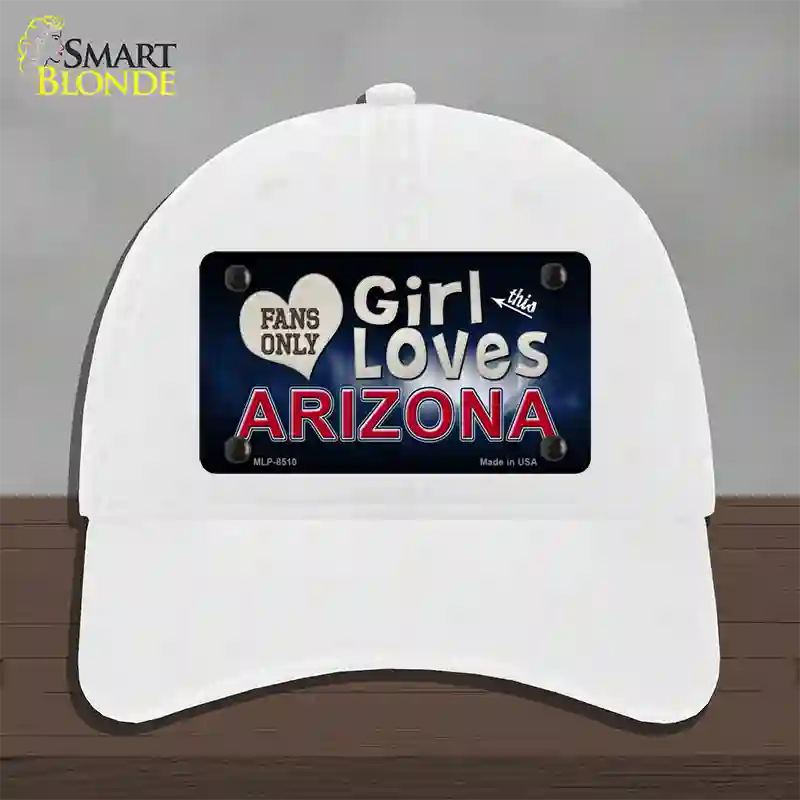 This Girl Loves Arizona Novelty License Plate Hat Unconstructed Cotton / White