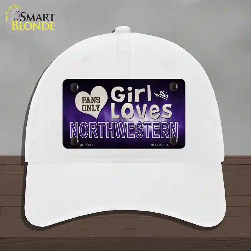 This Girl Loves Northwestern Novelty License Plate Hat Unconstructed Cotton / White