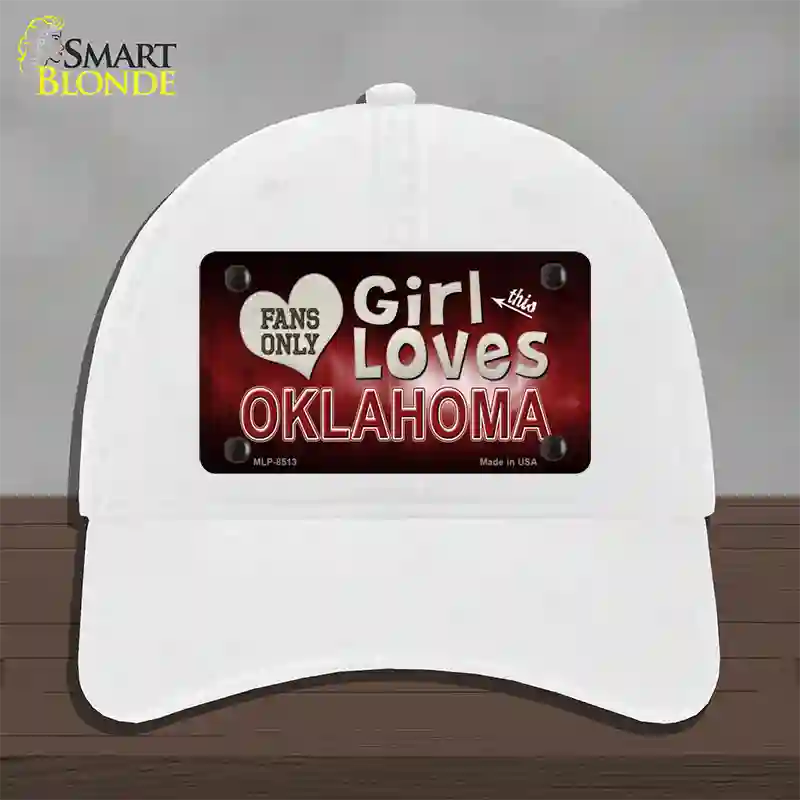 This Girl Loves Oklahoma Novelty License Plate Hat Unconstructed Cotton / White