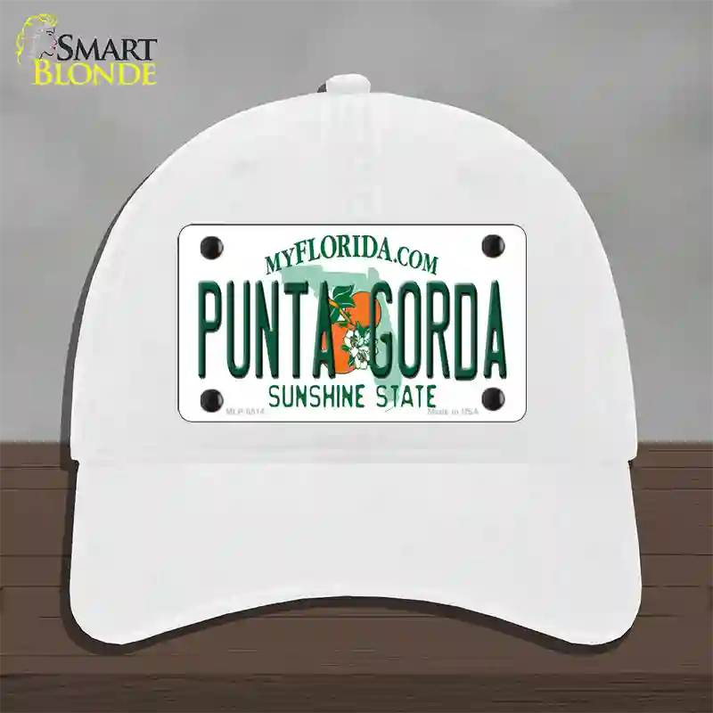 Punta Gorda Florida Novelty License Plate Hat Unconstructed Cotton / White