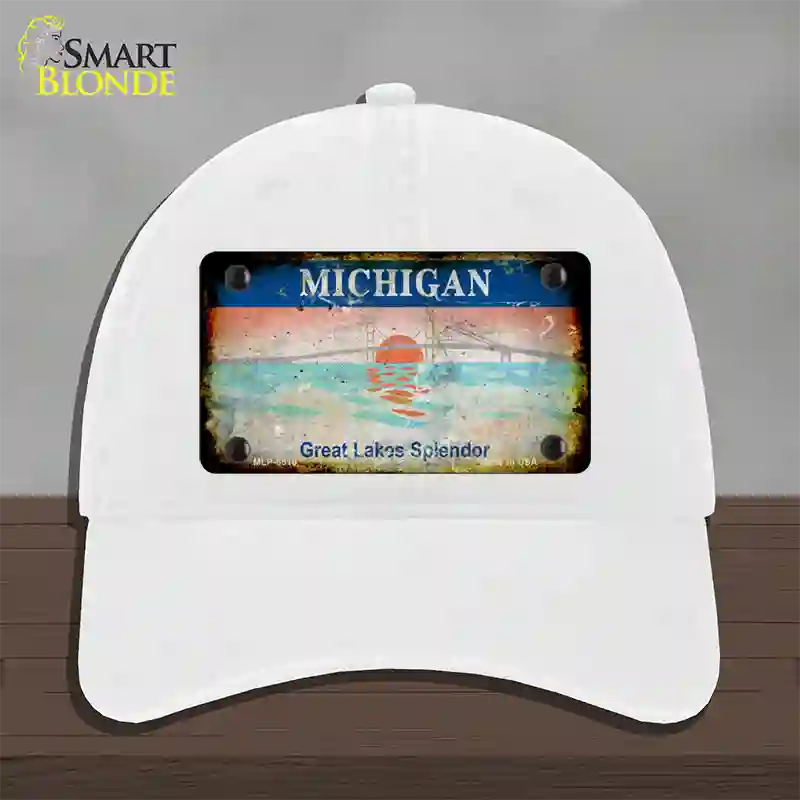 Michigan Rusty State Novelty License Plate Hat Unconstructed Cotton / White