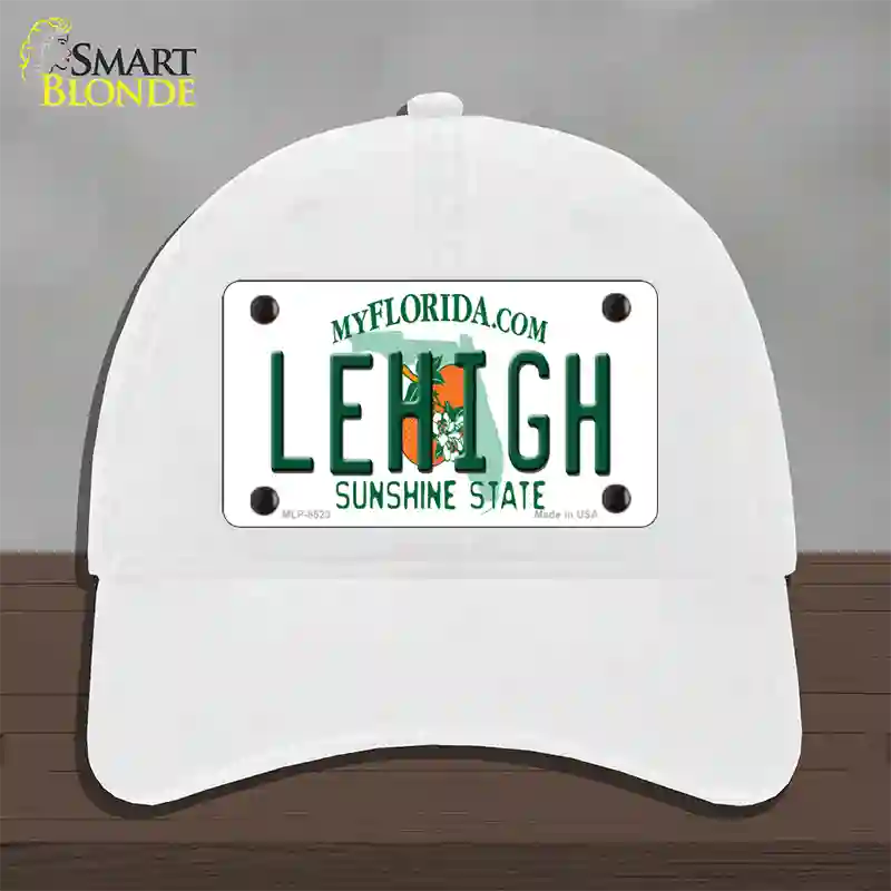 Lehigh FL Novelty License Plate Hat Unconstructed Cotton / White