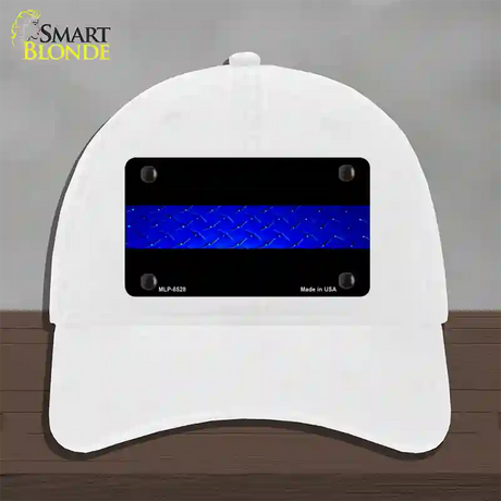 Police Diamond Thin Blue Line Novelty License Plate Hat Unconstructed Cotton / White