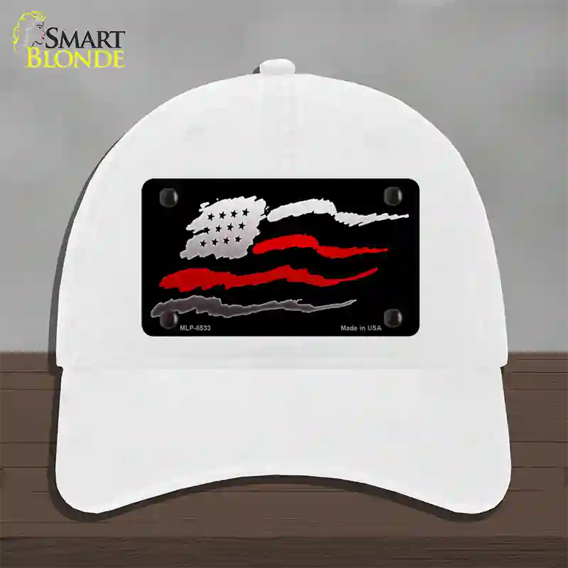 Thin Red Line Flag Novelty License Plate Hat Unconstructed Cotton / White