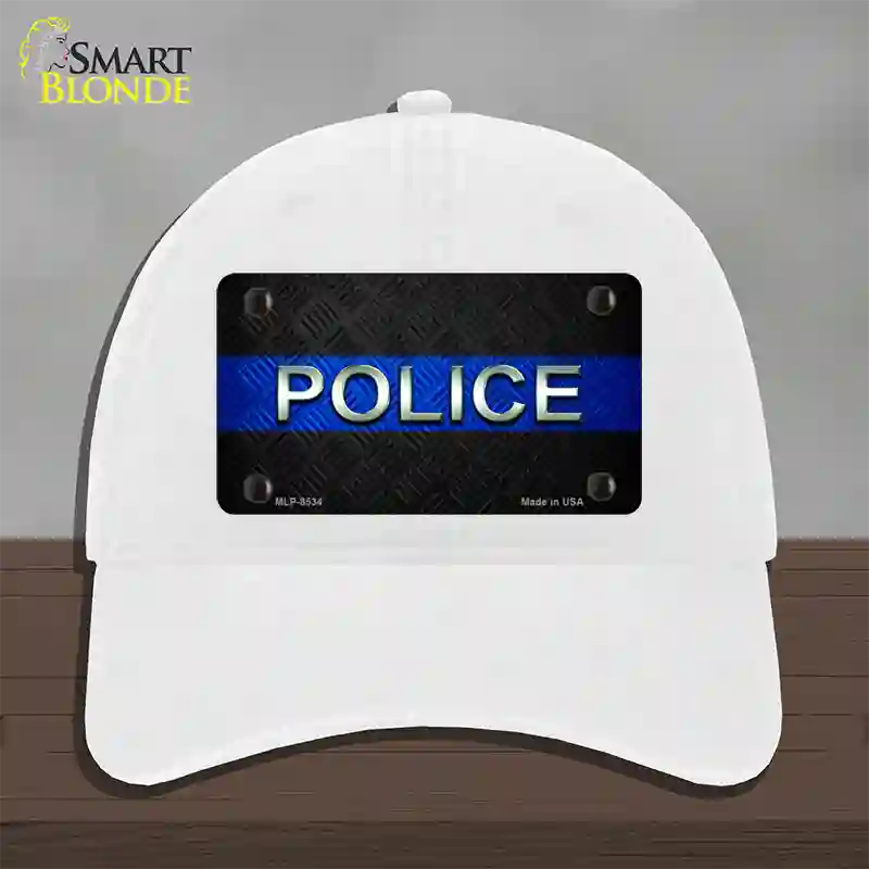 Police Thin Blue Line Novelty License Plate Hat Unconstructed Cotton / White