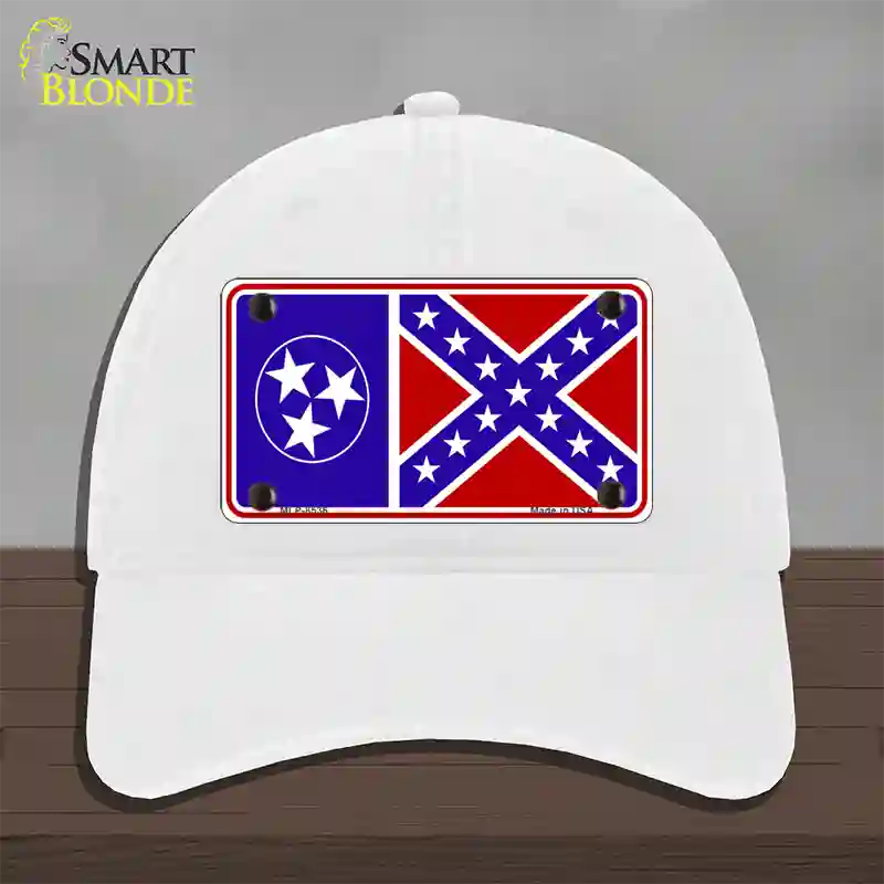 Confederate Flag Tennessee Novelty License Plate Hat Unconstructed Cotton / White