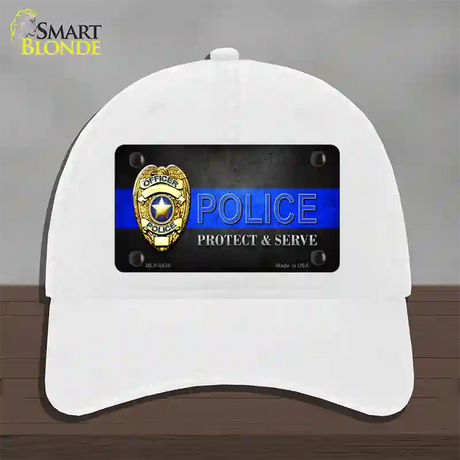 Police Badge Thin Blue Line Novelty License Plate Hat Unconstructed Cotton / White