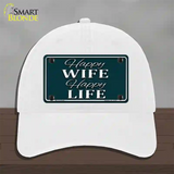 Happy Wife Happy Life Novelty License Plate Hat Unconstructed Cotton / White