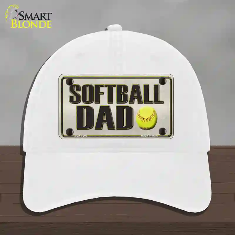 Softball Dad Novelty License Plate Hat Unconstructed Cotton / White