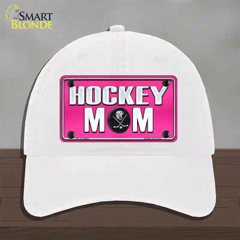 Hockey Mom Novelty License Plate Hat Unconstructed Cotton / White