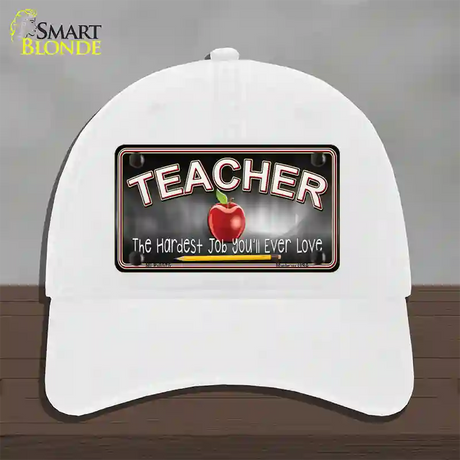 Teacher Novelty License Plate Hat Unconstructed Cotton / White