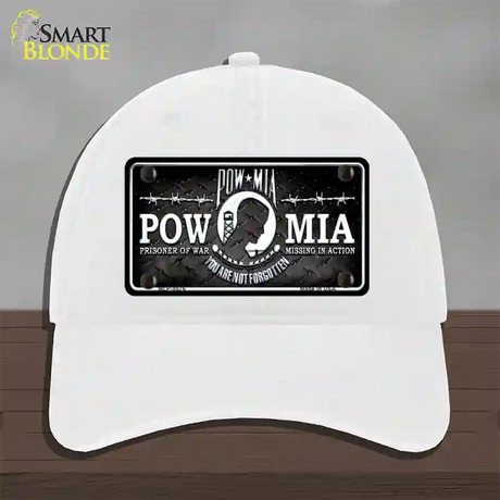 POW MIA Novelty License Plate Hat Unconstructed Cotton / White