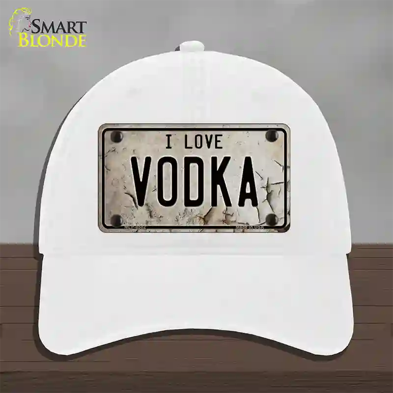 I Love Vodka Novelty License Plate Hat Unconstructed Cotton / White