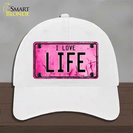 I Love Life Novelty License Plate Hat Unconstructed Cotton / White