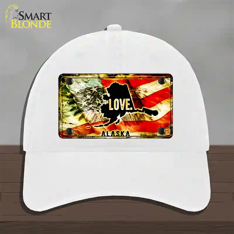 Alaska Love Novelty License Plate Hat Unconstructed Cotton / White