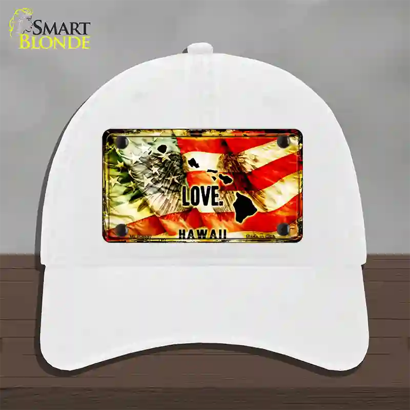 Hawaii Love Novelty License Plate Hat Unconstructed Cotton / White