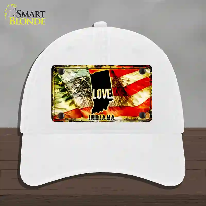 Indiana Love Novelty License Plate Hat Unconstructed Cotton / White