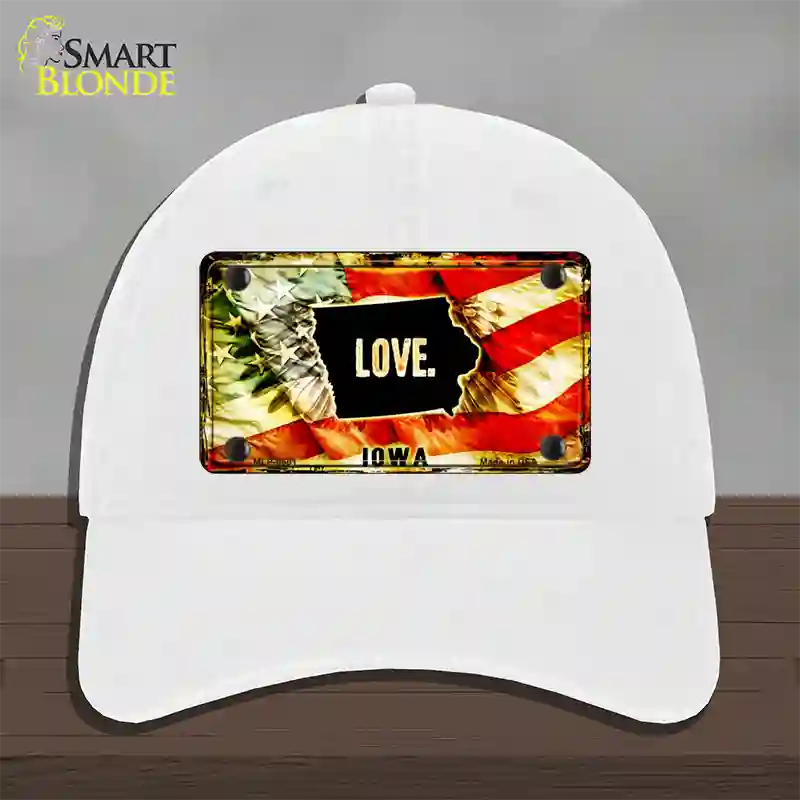 Iowa Love Novelty License Plate Hat Unconstructed Cotton / White