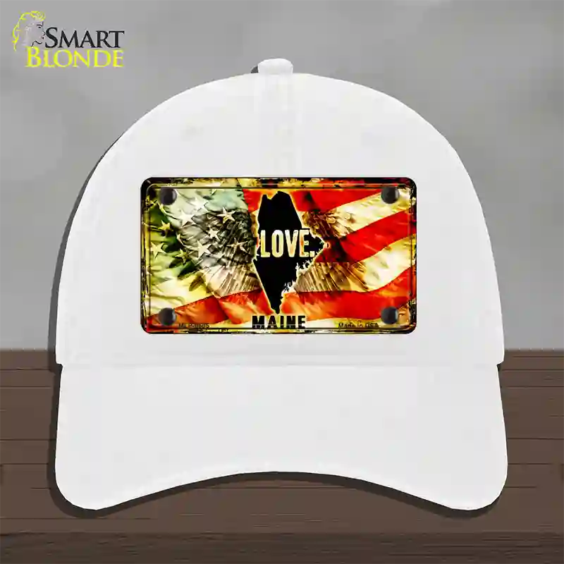 Maine Love Novelty License Plate Hat Unconstructed Cotton / White