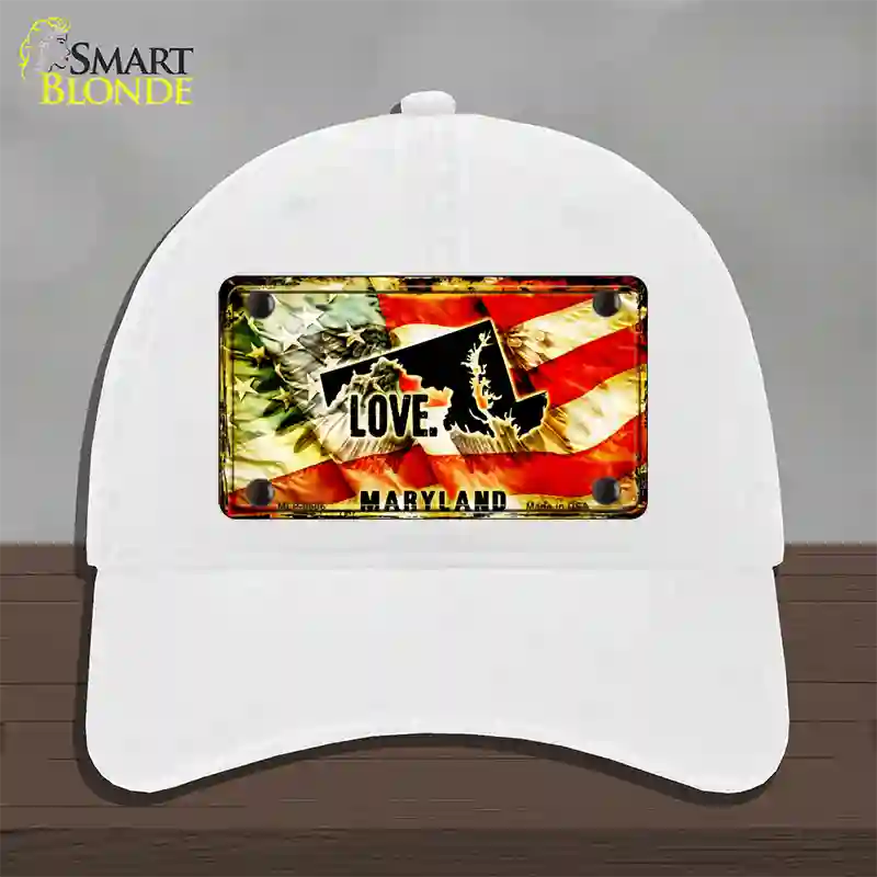 Maryland Love Novelty License Plate Hat Unconstructed Cotton / White