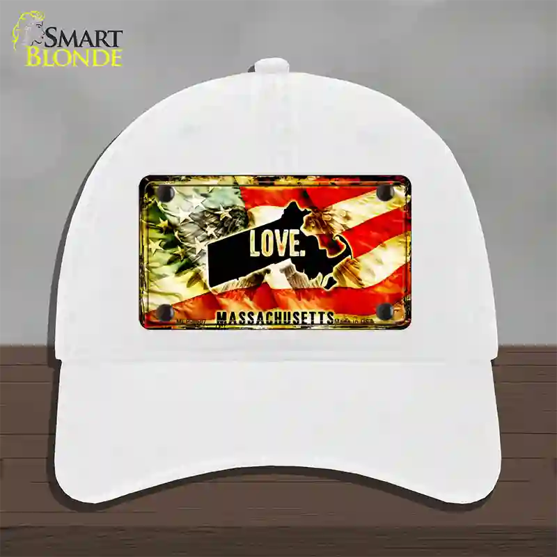 Massachusetts Love Novelty License Plate Hat Unconstructed Cotton / White