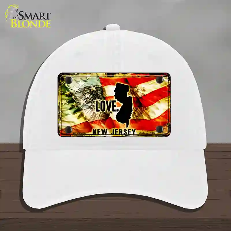 New Jersey Love Novelty License Plate Hat Unconstructed Cotton / White