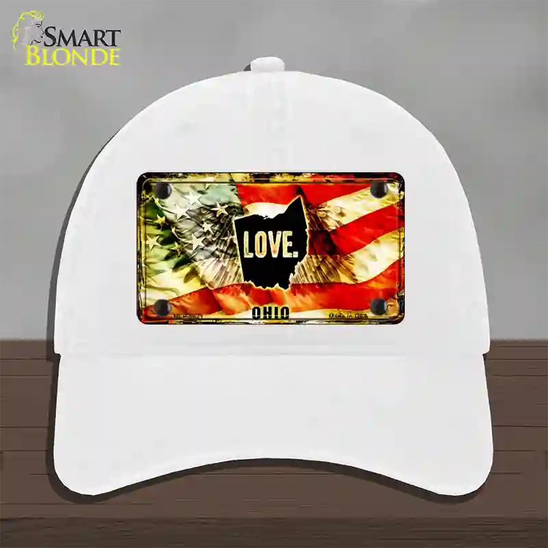 Ohio Love Novelty License Plate Hat Unconstructed Cotton / White