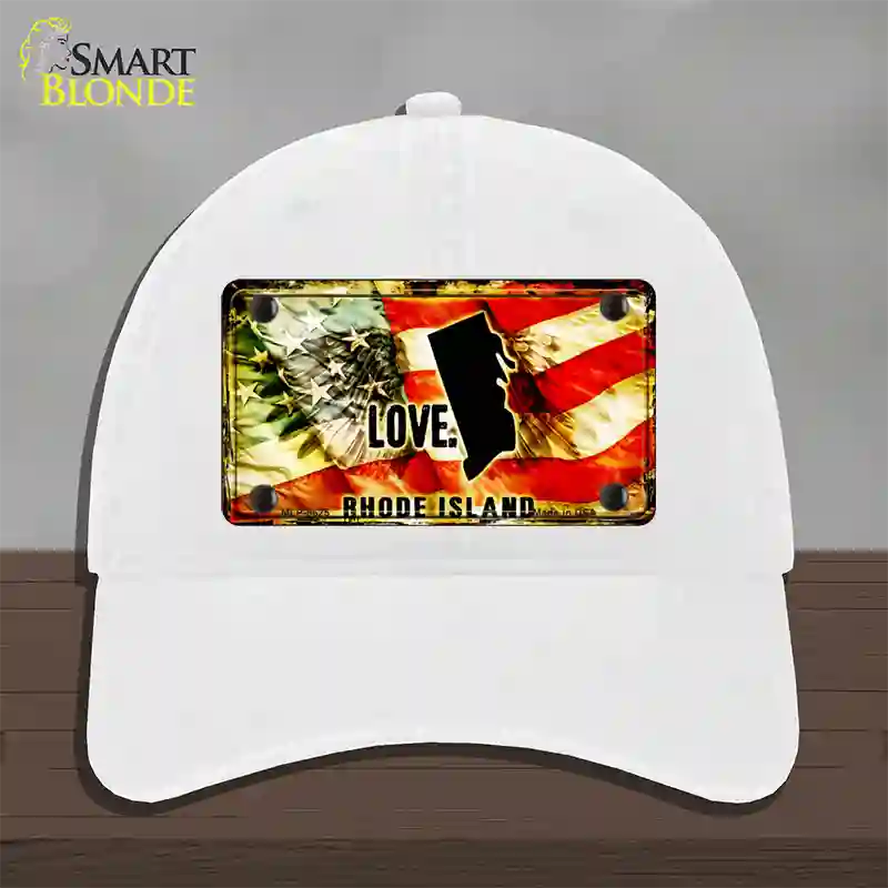 Rhode Island Love Novelty License Plate Hat Unconstructed Cotton / White