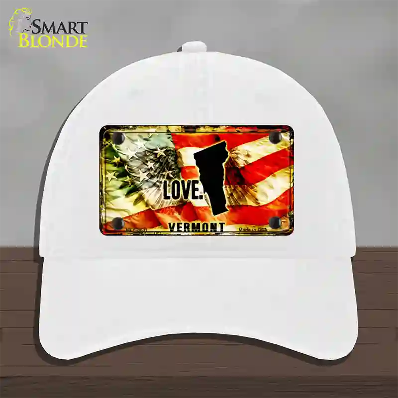 Vermont Love Novelty License Plate Hat Unconstructed Cotton / White