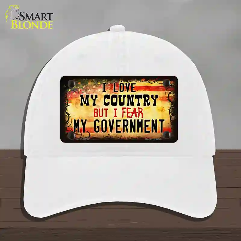 I Love My Country Novelty License Plate Hat Unconstructed Cotton / White