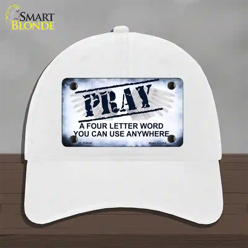 Pray Novelty License Plate Hat Unconstructed Cotton / White