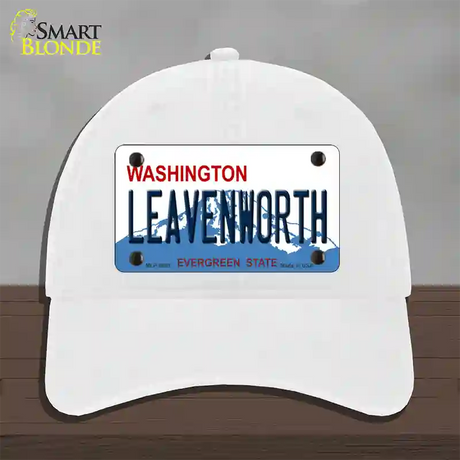 Leavenworth Washington Novelty License Plate Hat Unconstructed Cotton / White