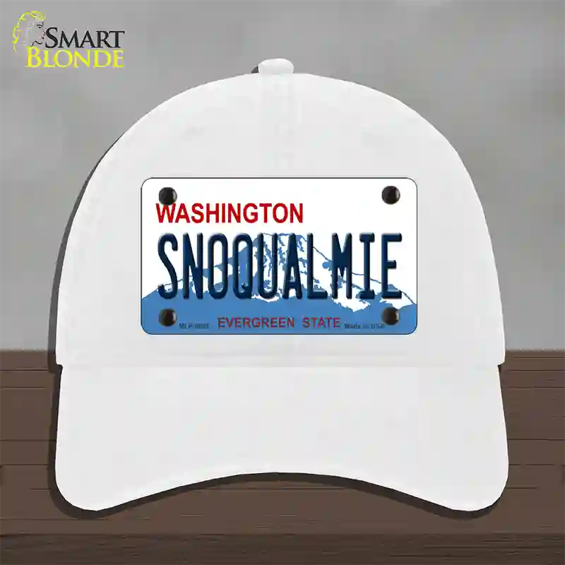 Snoqualmie Washington Novelty License Plate Hat Unconstructed Cotton / White