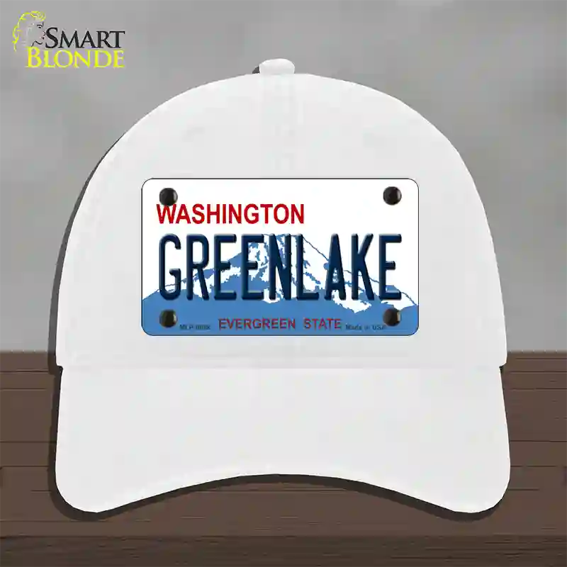 Greenlake Washington Novelty License Plate Hat Unconstructed Cotton / White