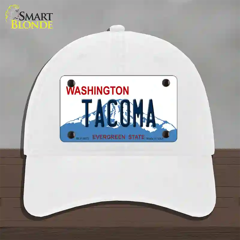 Tacoma Washington Novelty License Plate Hat Unconstructed Cotton / White