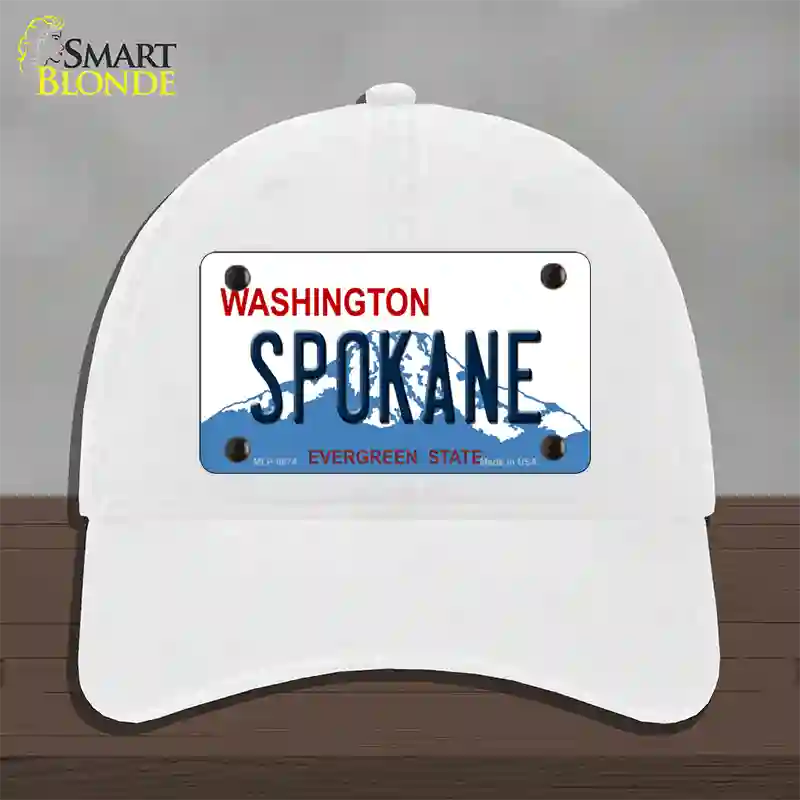 Spokane Washington Novelty License Plate Hat Unconstructed Cotton / White