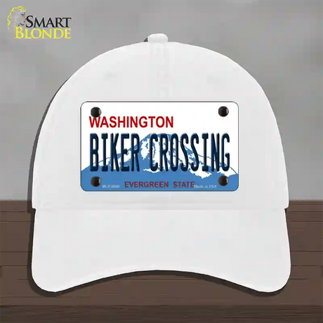 Biker Crossing Washington Novelty License Plate Hat Unconstructed Cotton / White