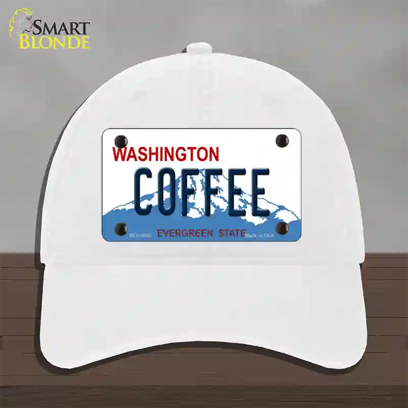 Coffee Washington Novelty License Plate Hat Unconstructed Cotton / White